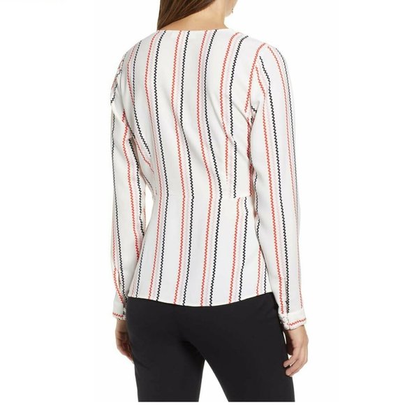 1901 Women's Surplice V-neck Tie Waist Top | Size - Medium | Ivory - Picture 2 of 3